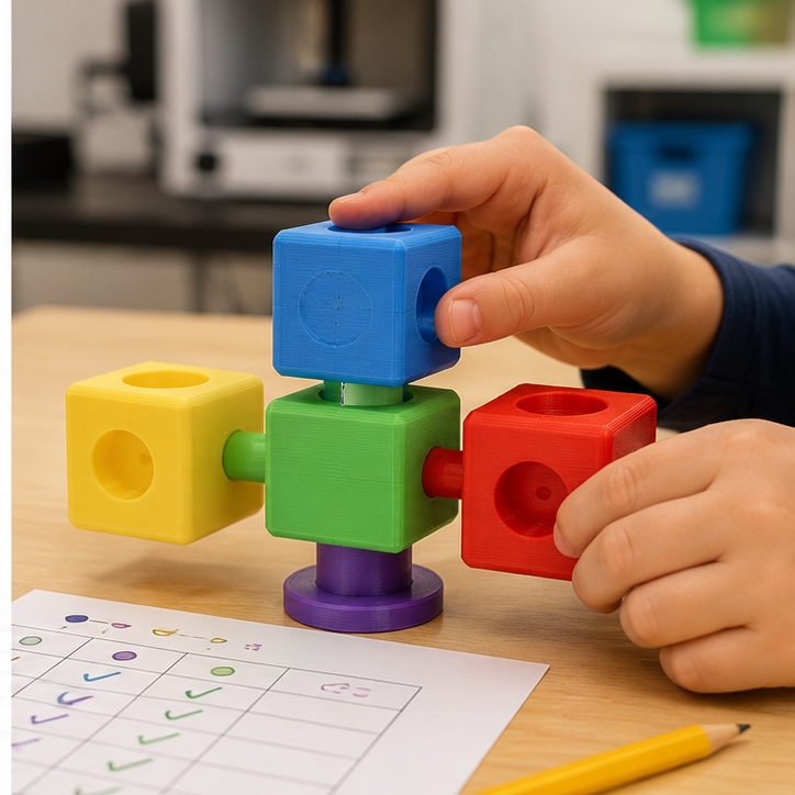 Students testing and recording results for Interlocking Building Block