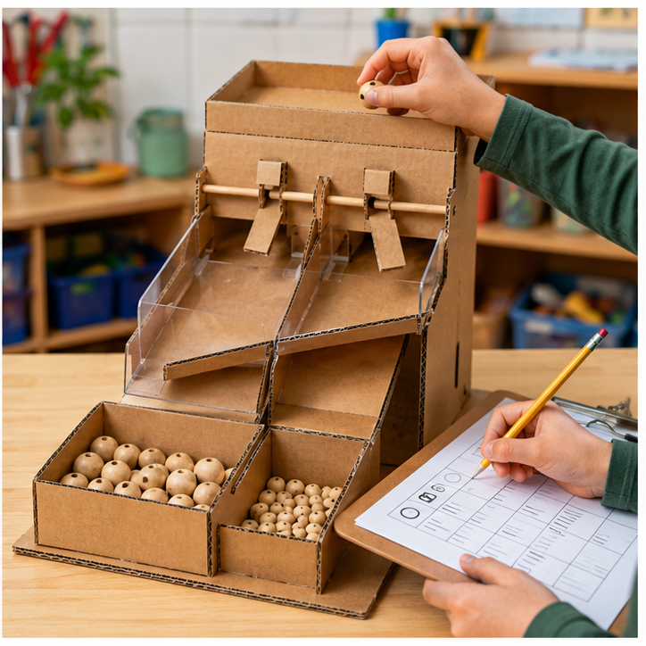 Students testing and recording results for Marble Sorting Machine